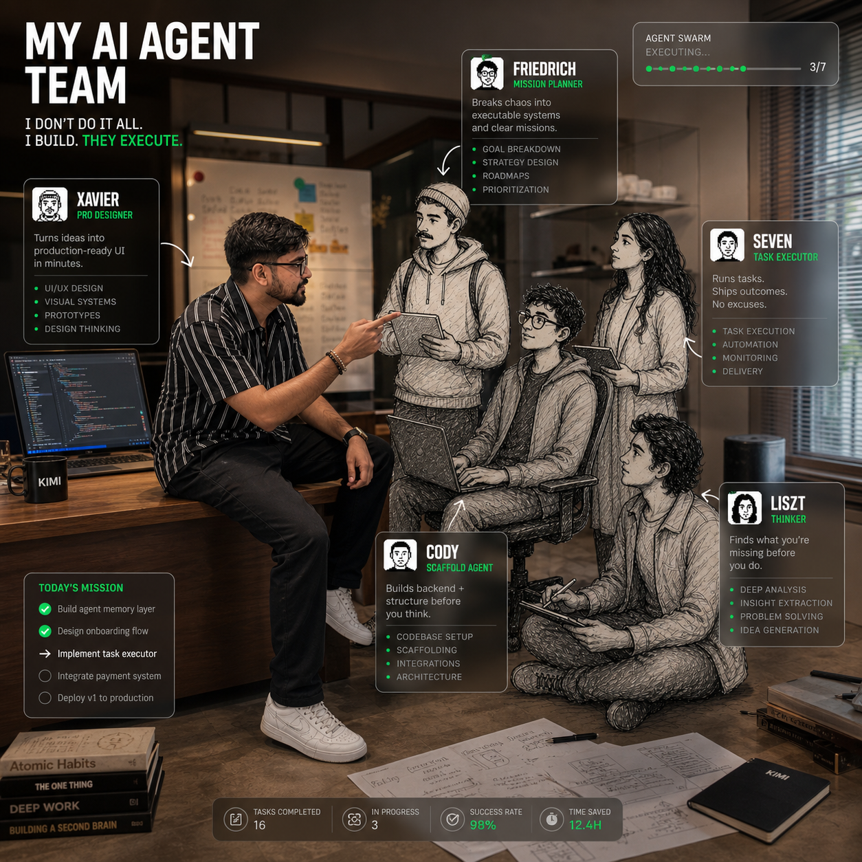 My AI Agent Team — I don't do it all. I build. They execute.